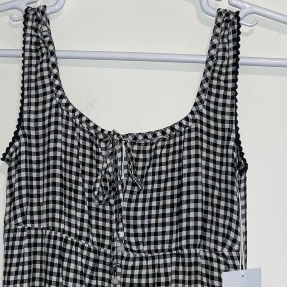 CYNTHIA ROWLEY 100% LINEN BLACK WHITE GINHAM SMOCKED BACK MAXI DRESS SIZE 2 NWT